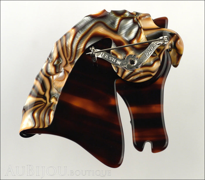 Lea Stein Butter The Horse Head Brooch Pin Caramel Abalone Back