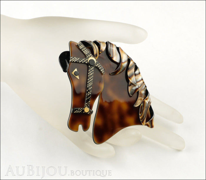 Lea Stein Butter The Horse Head Brooch Pin Caramel Abalone Mannequin