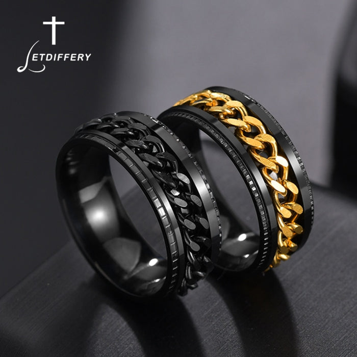 Letdiffery Cool Stainless Steel Rotatable Men Ring High Quality Spinner Chain Punk Women Jewelry for Party Gift DSers