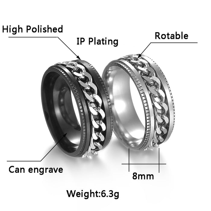Letdiffery Cool Stainless Steel Rotatable Men Ring High Quality Spinner Chain Punk Women Jewelry for Party Gift DSers