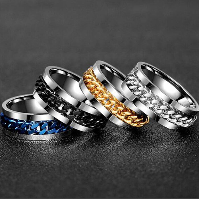 Letdiffery Cool Stainless Steel Rotatable Men Ring High Quality Spinner Chain Punk Women Jewelry for Party Gift DSers