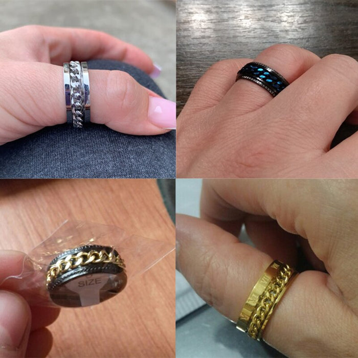 Letdiffery Cool Stainless Steel Rotatable Men Ring High Quality Spinner Chain Punk Women Jewelry for Party Gift DSers