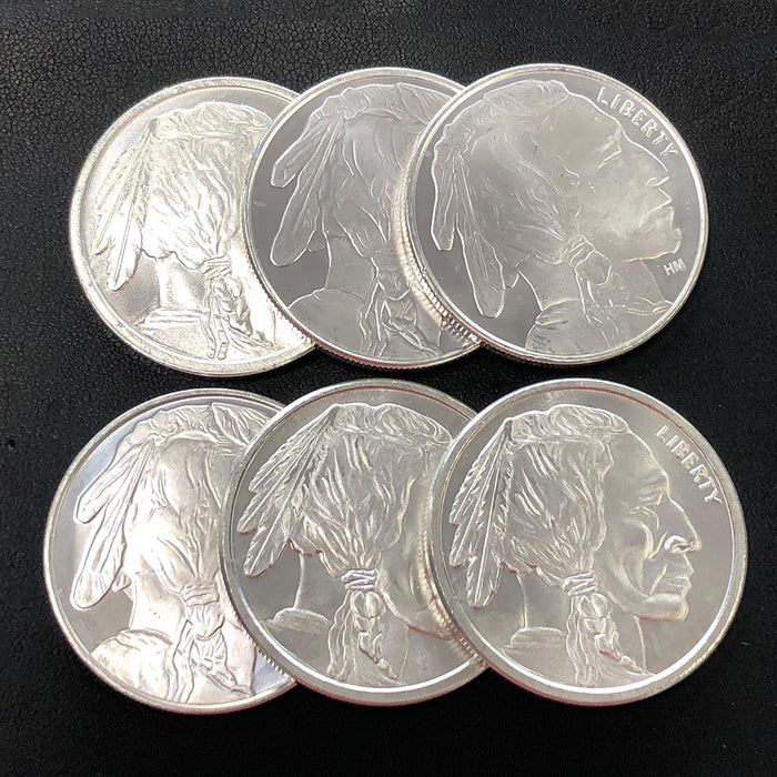 Lot of 6 1 oz Silver Buffalo Rounds (Secondary Market)