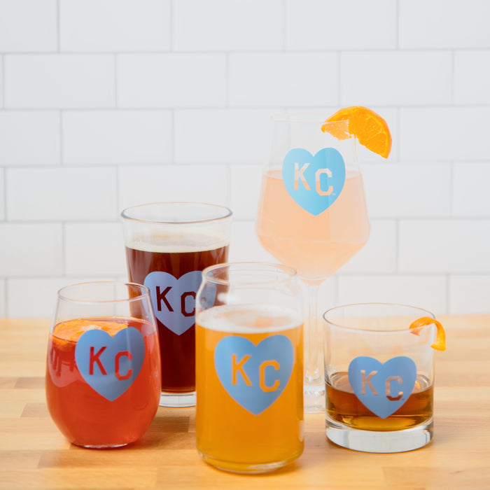 Made in KC x Charlie Hustle KC Heart Beer Can Glass: Light Blue
