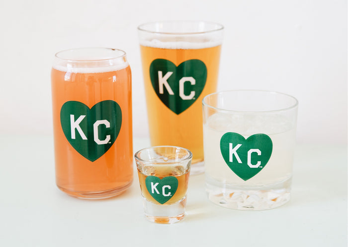 Made in KC x Charlie Hustle KC Heart Pint Glass: Green/White
