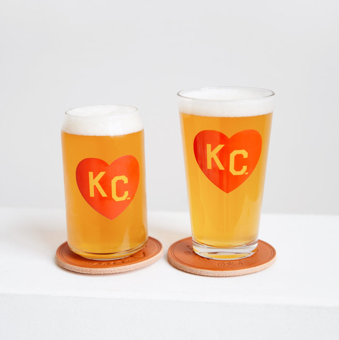Made in KC x Charlie Hustle KC Heart Pint Glass: Red/Yellow