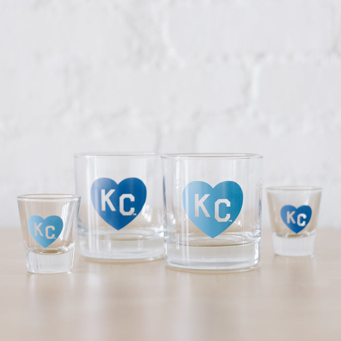 Made in KC x Charlie Hustle KC Heart Rocks Glass: Light Blue