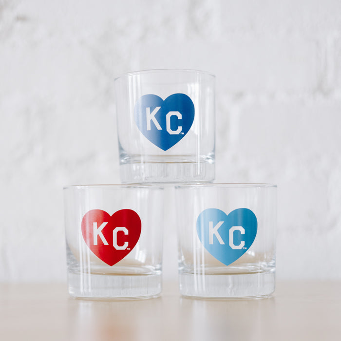 Made in KC x Charlie Hustle KC Heart Rocks Glass: Royal Blue