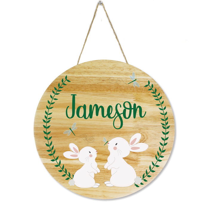 Natural Wood Circle Sign - Classic Bunny