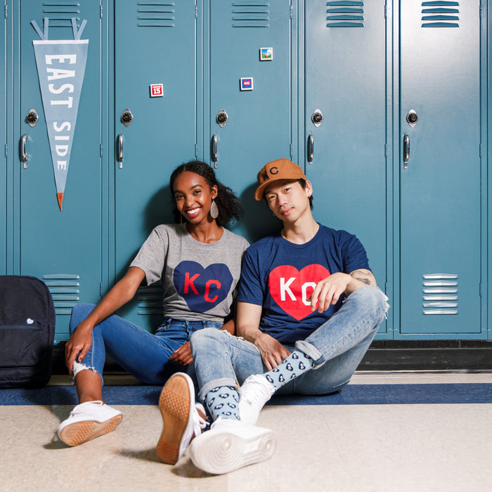 Navy With Red KC Heart Tee, Charlie Hustle