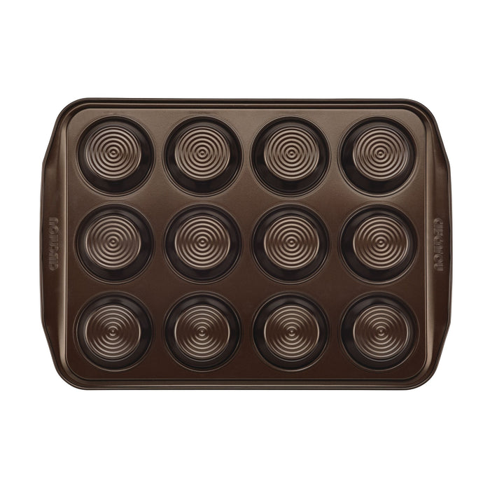 The Nonstick Muffin Pan includes twelve circular molds and a nonstick baking surface, making it oven safe for effortless use.