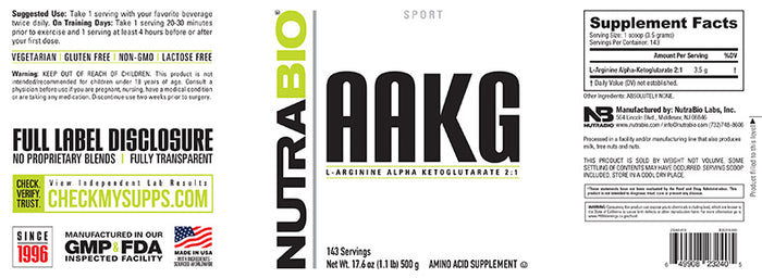NutraBio - AAKG L-Arginine Alpha Ketoglutarate 2:1 Powder