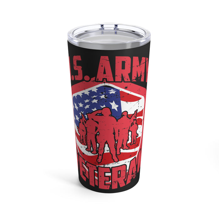 Patriotic 20oz Military Design Tumbler - U.S. Army Veteran Tribute on Black Background