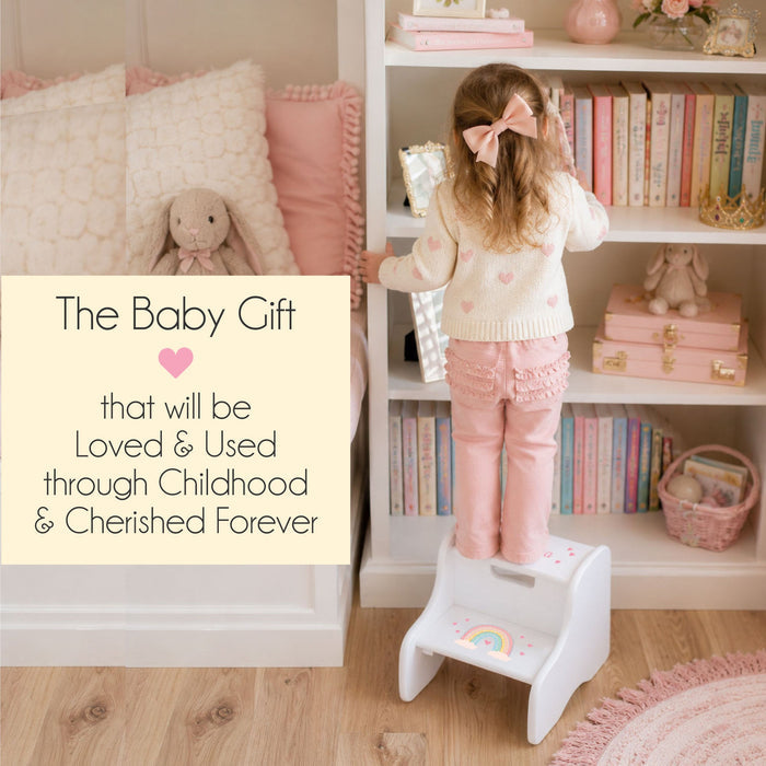 Personalized Pink Ladybug Espresso Two Step Stool - MyBambino.com