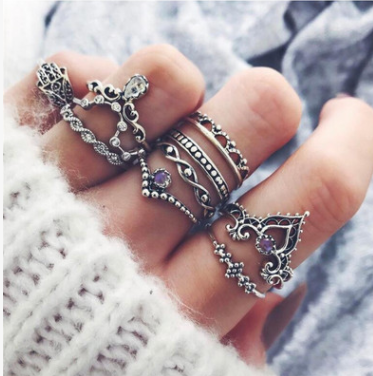 Purple Diamond Ring Set Hollow Twist Palm Crown Joint Combination 10 Pieces cjdropshipping