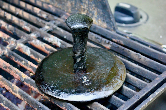 Railroad spike hamburger press - Old West Iron