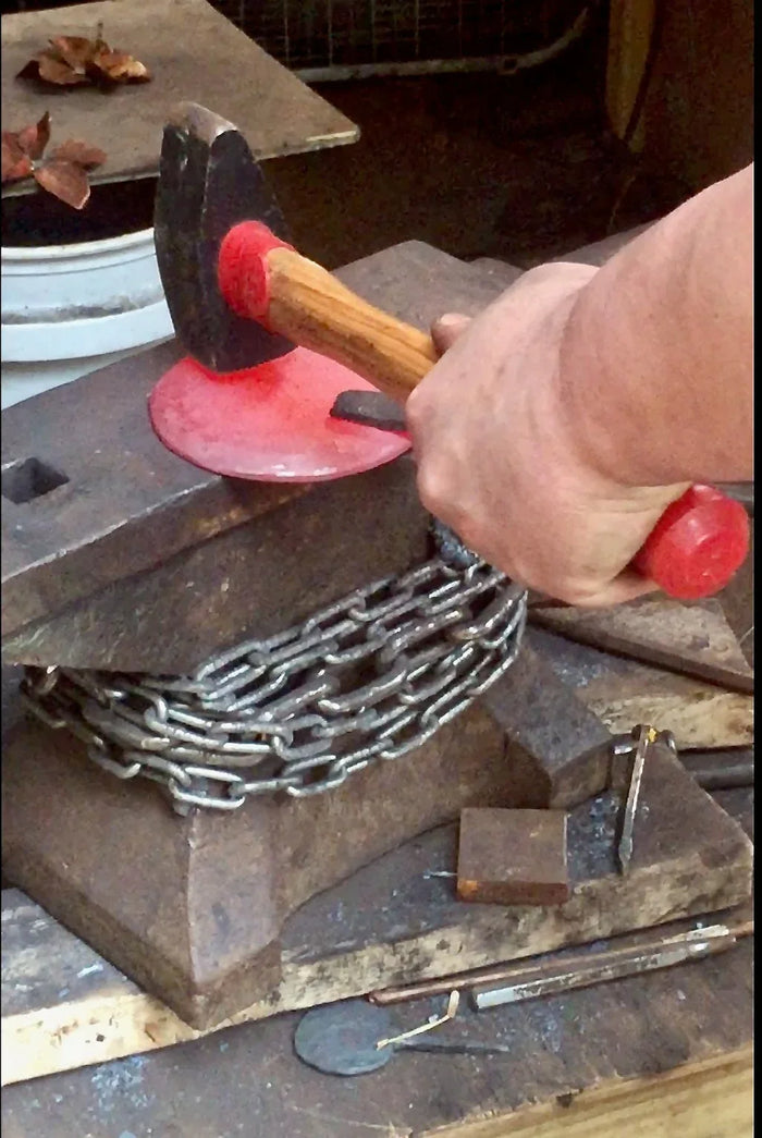 Railroad spike hamburger press - Old West Iron