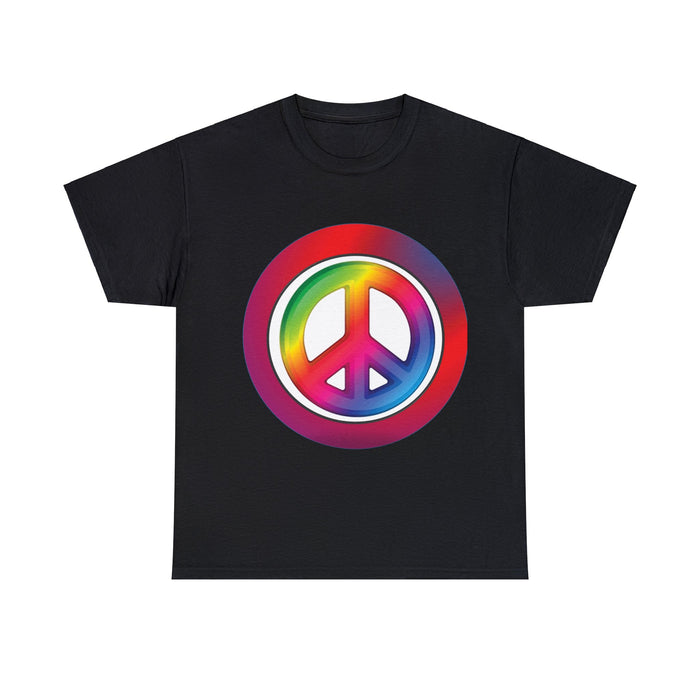 Rainbow Peace Symbol Sign Multicolors Unisex Heavy 100% Cotton T-Shirt
