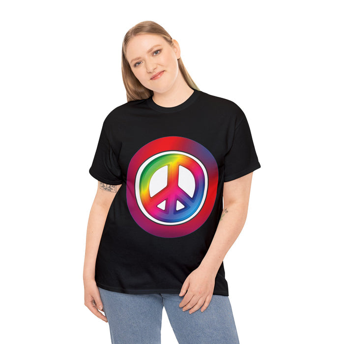 Rainbow Peace Symbol Sign Multicolors Unisex Heavy 100% Cotton T-Shirt