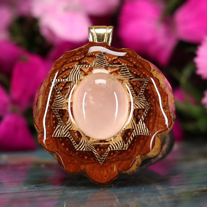 Rose Quartz with Gold 64 Star Tetrahedron