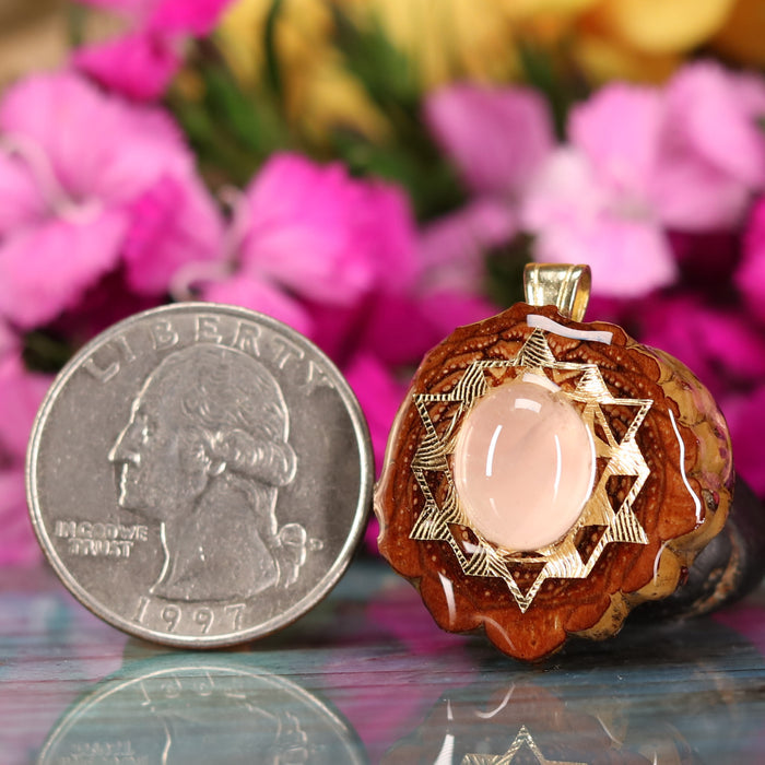 Rose Quartz with Gold 64 Star Tetrahedron