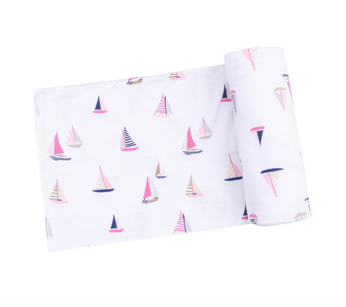 Sailboats Pink Swaddle Blanket