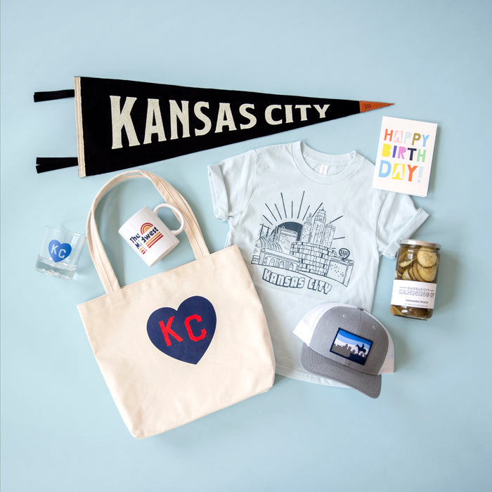 Sandlot Goods x Charlie Hustle KC Heart Natural Tote: Navy & Red