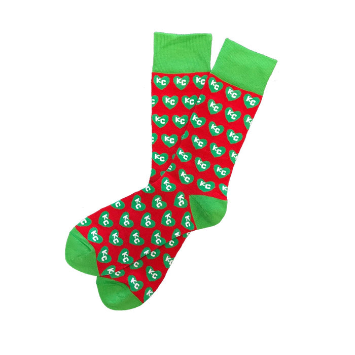 School of Sock Green and Red KC Heart Sock