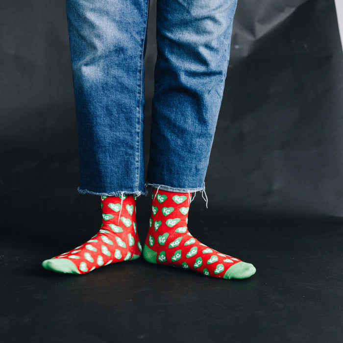 School of Sock Green and Red KC Heart Sock