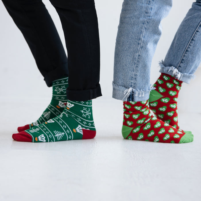 School of Sock Green and Red KC Heart Sock
