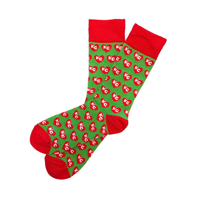 School of Sock Red and Green KC Heart Socks