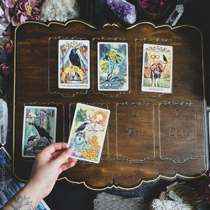Seven Days Tarot Spread Board - Dark wood