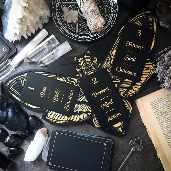 Tarot Board Three Card Spread - GOLD DEATH'S HEAD MOTH