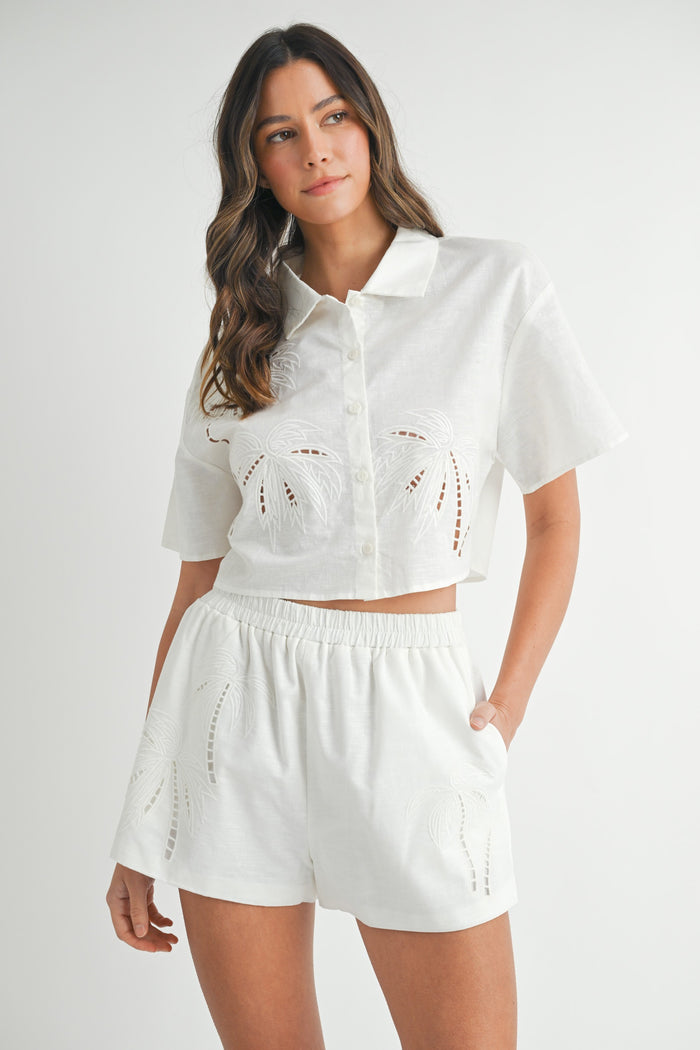 The Aayla Off White Embroidered Shirt + Shorts Set - Sold Separately