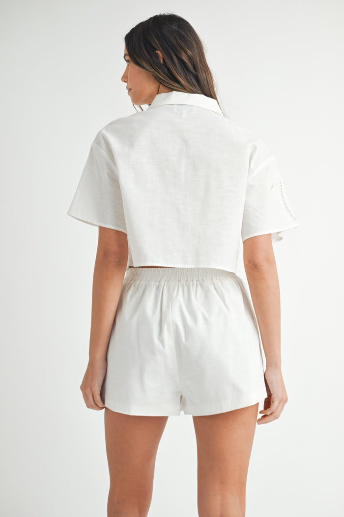 The Aayla Off White Embroidered Shirt + Shorts Set - Sold Separately