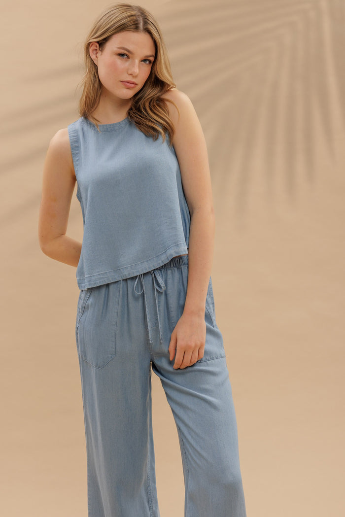 The Alyssa Chambray Top + Pant Set - Sold Separately