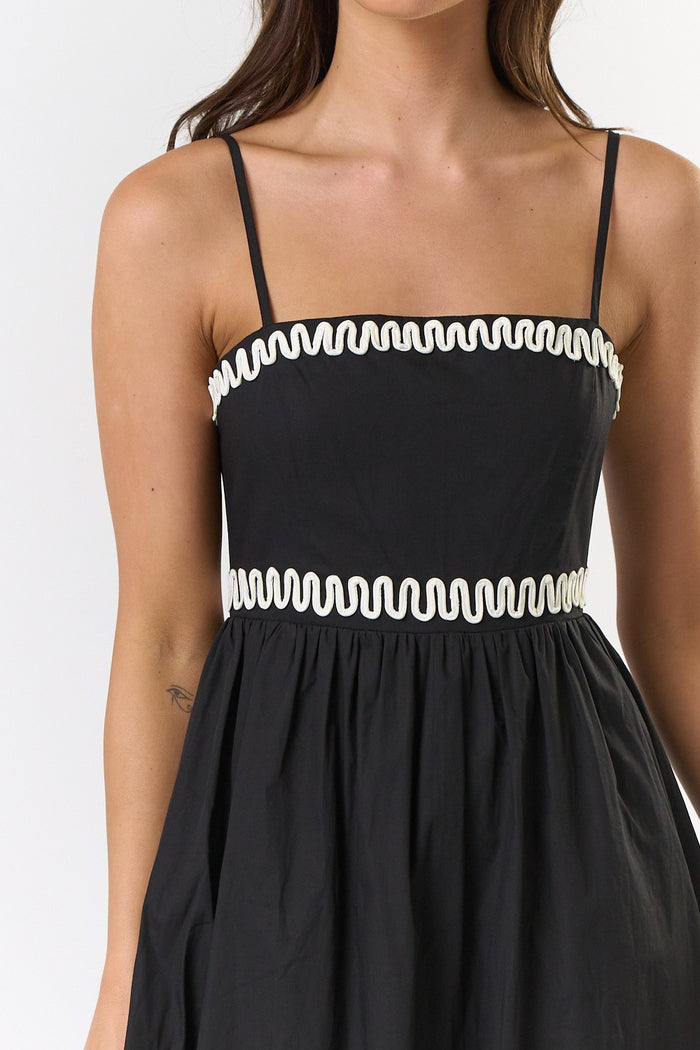 The Arabella Black Embroidered Midi Dress