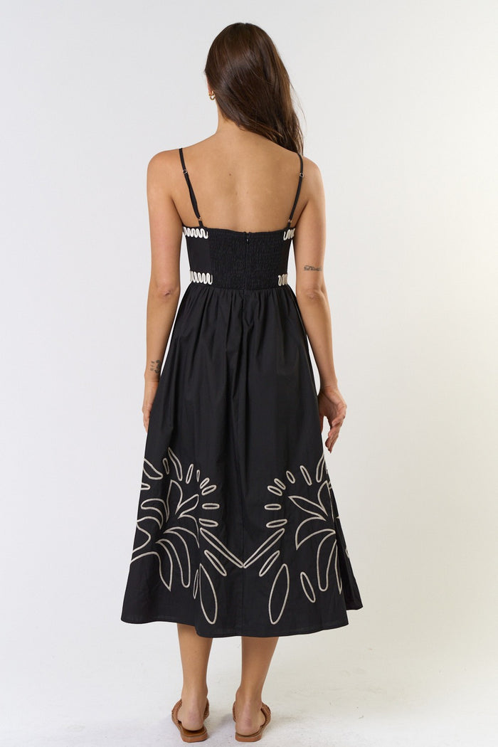 The Arabella Black Embroidered Midi Dress