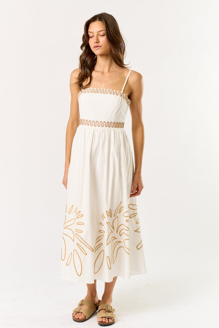 The Arabella Off White Embroidered Midi Dress