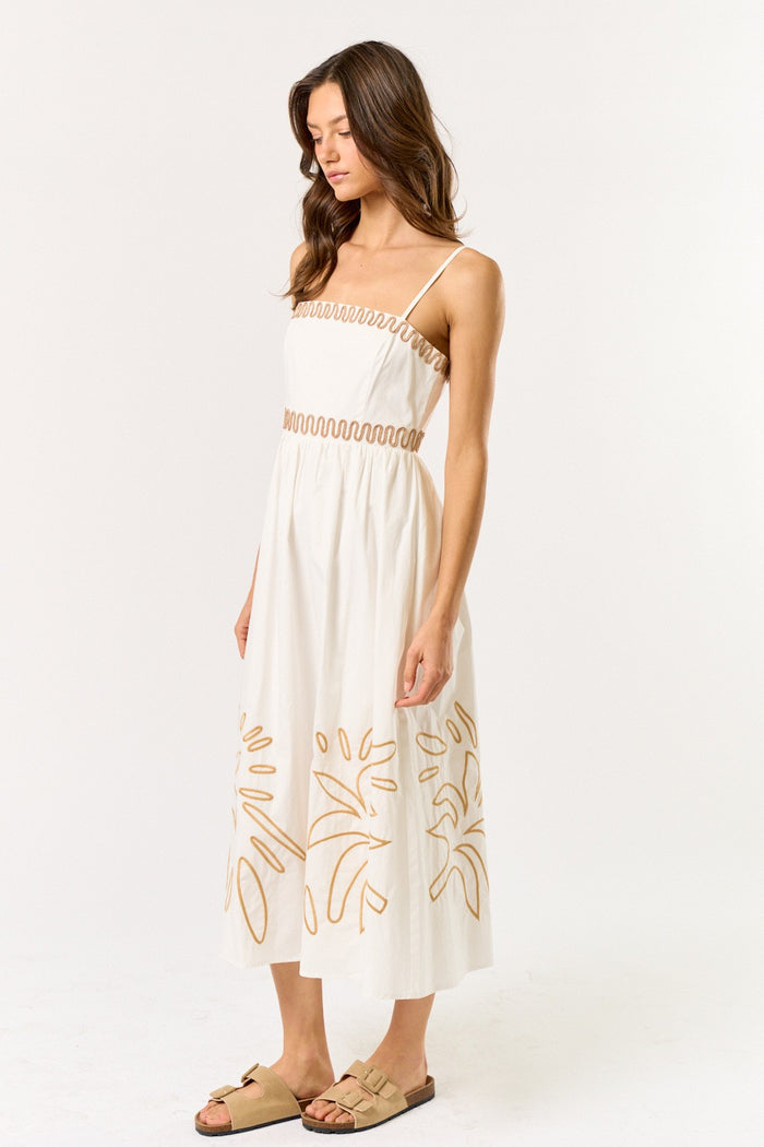 The Arabella Off White Embroidered Midi Dress