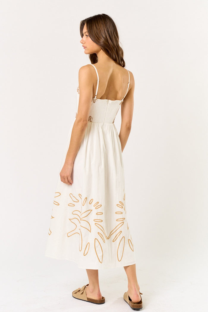 The Arabella Off White Embroidered Midi Dress