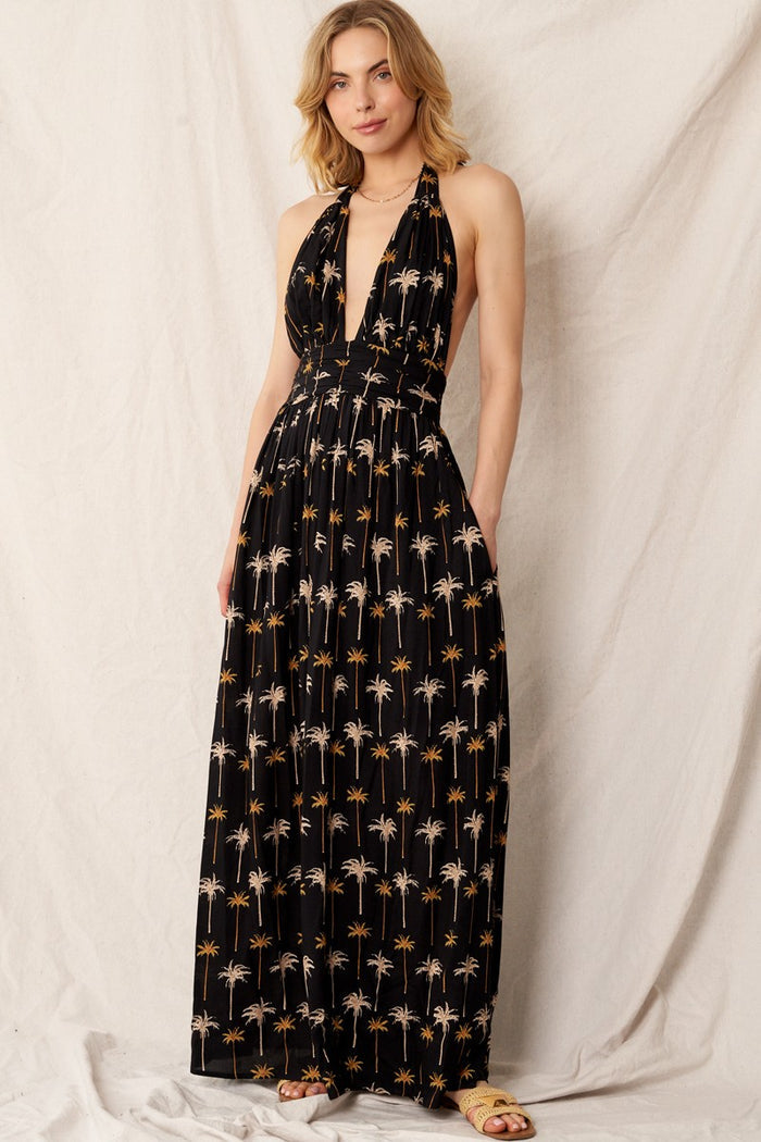 The Dysis Palm Tree Halter Maxi Dress