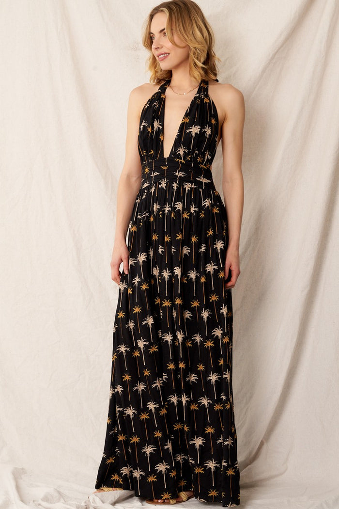 The Dysis Palm Tree Halter Maxi Dress