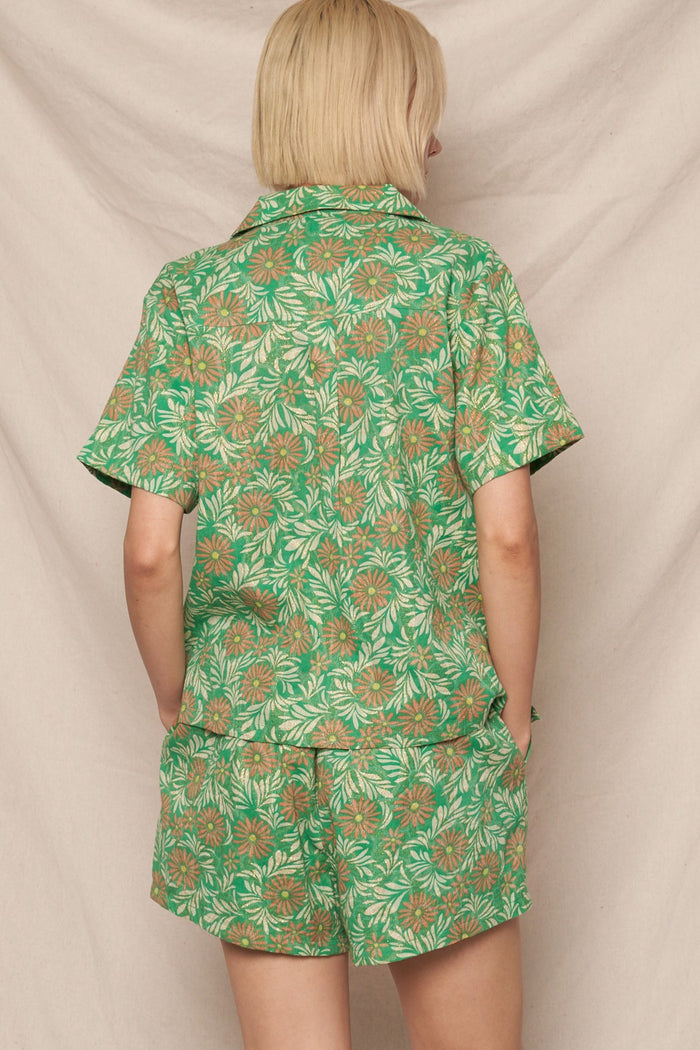 The Jacey Floral Lurex Shirt + Shorts Set - Sold Separately