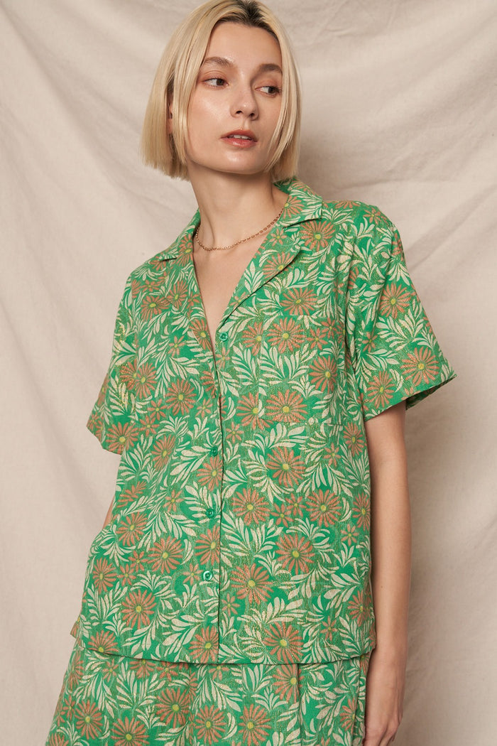 The Jacey Floral Lurex Shirt + Shorts Set - Sold Separately