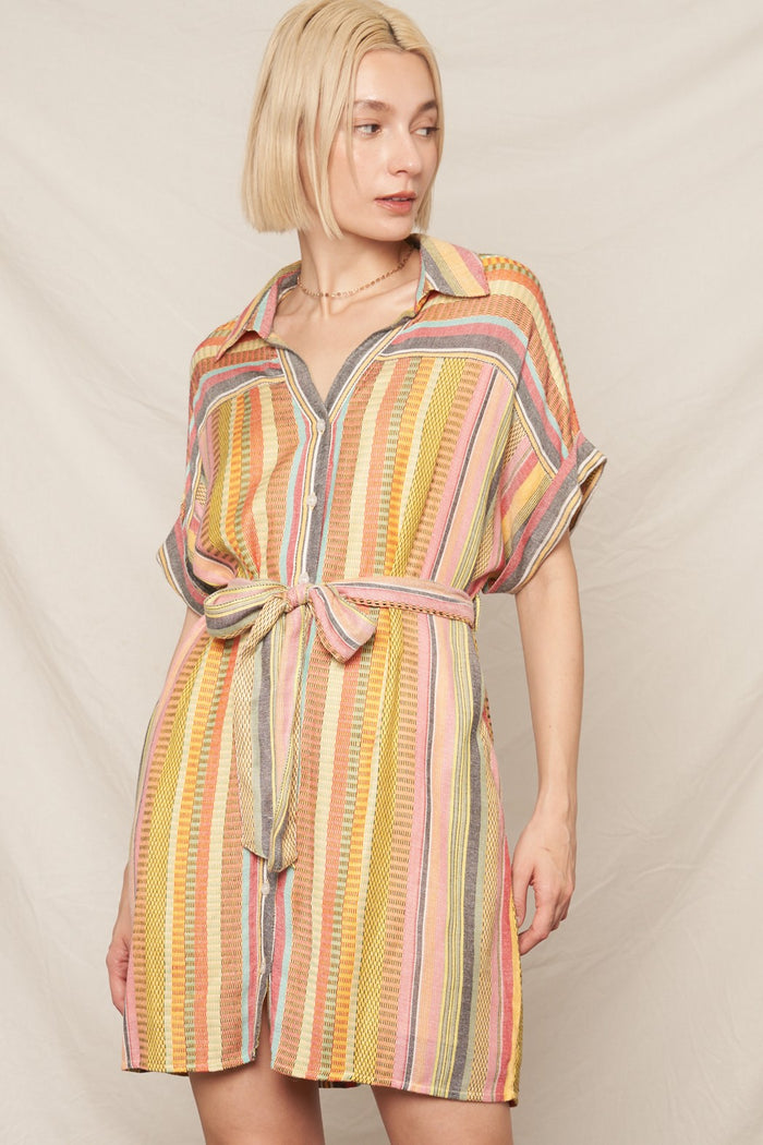 The Kadence Striped Belted Mini Dress