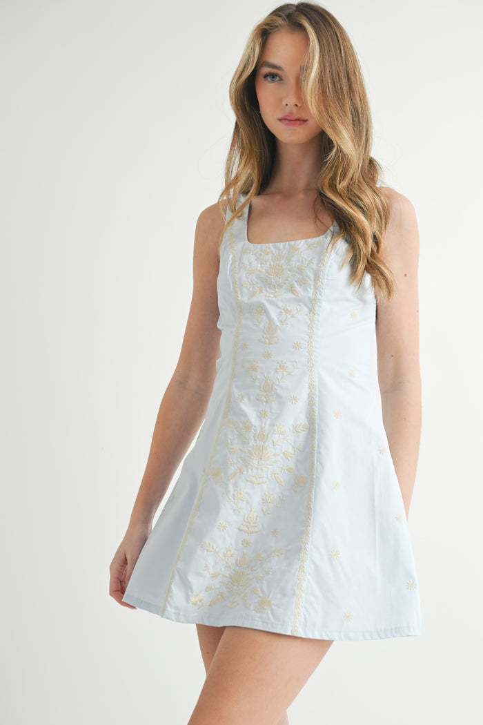 The Miley Blue Embroidered Mini Dress