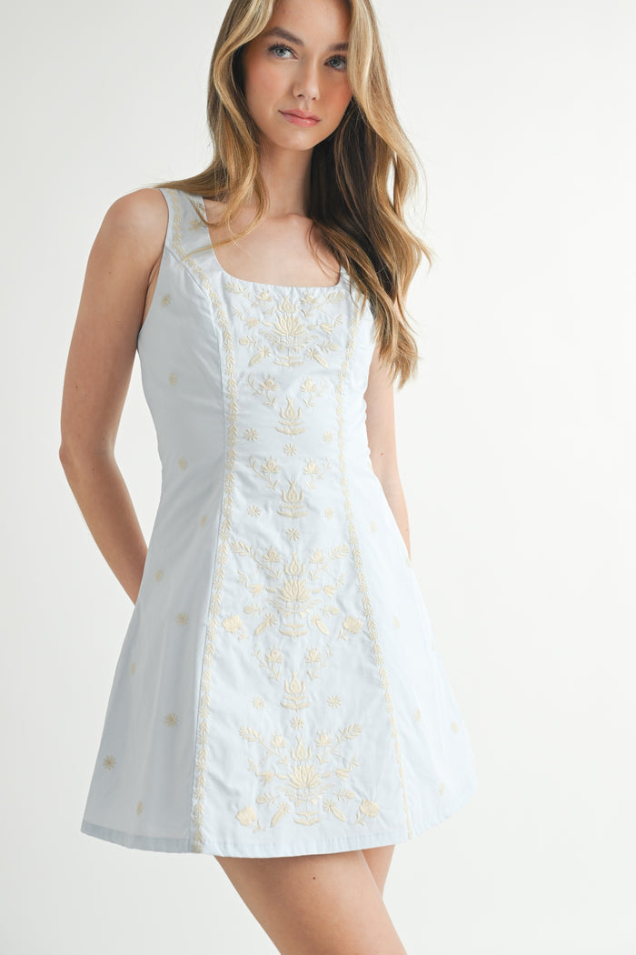 The Miley Blue Embroidered Mini Dress