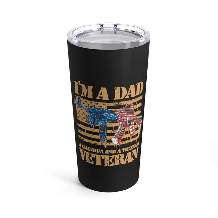 Triple Honor: 20oz Military Design Tumbler - Proud Dad, Grandpa, and Vietnam Veteran
