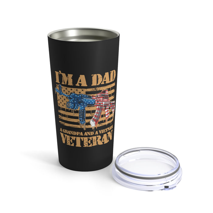 Triple Honor: 20oz Military Design Tumbler - Proud Dad, Grandpa, and Vietnam Veteran